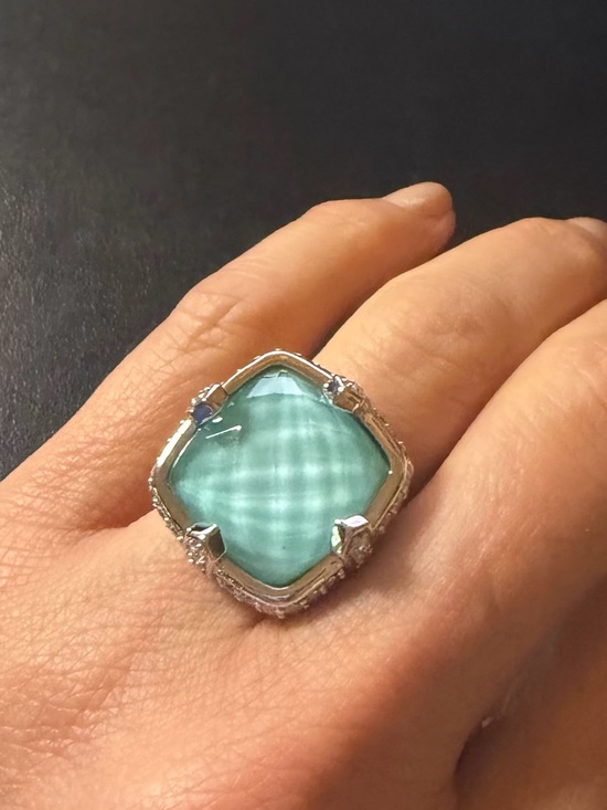 Judith Ripka Jewelry - Judith Ripka Turquoise Doublet and CZ, Sterling Silver Cocktail Ring, Size 6